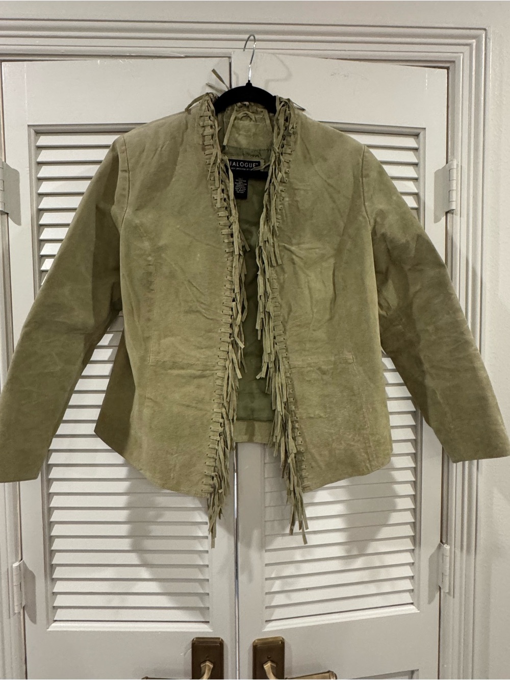 Dialogue Olive Green Suede Fringe Jacket